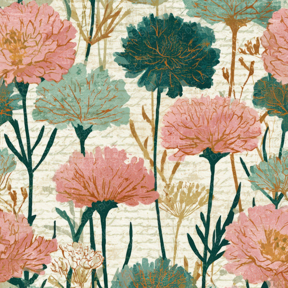 Woodblock Meadow Flowers Cotton Candy Mint Digital Paper Pack (DDD013319)