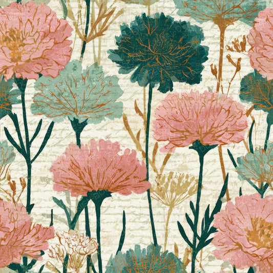 Woodblock Meadow Flowers Cotton Candy Mint Digital Paper Pack (DDD013319)