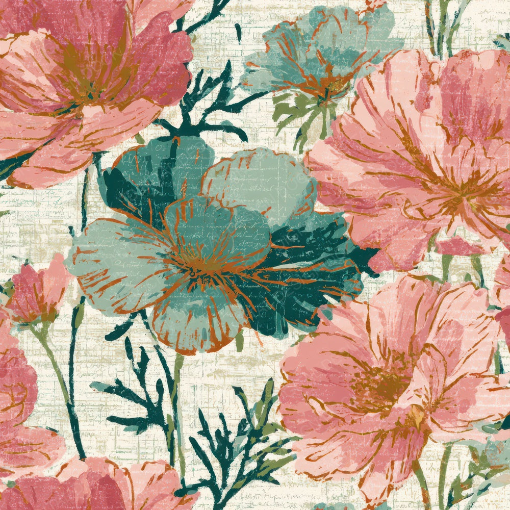 Woodblock Meadow Flowers Cotton Candy Mint Digital Paper Pack (DDD013319)