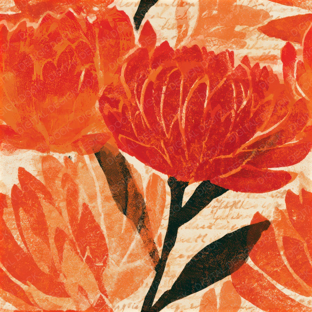 Woodblock Protea Tangerine Lavender Seamless Digital Paper Pack (DDD013320)