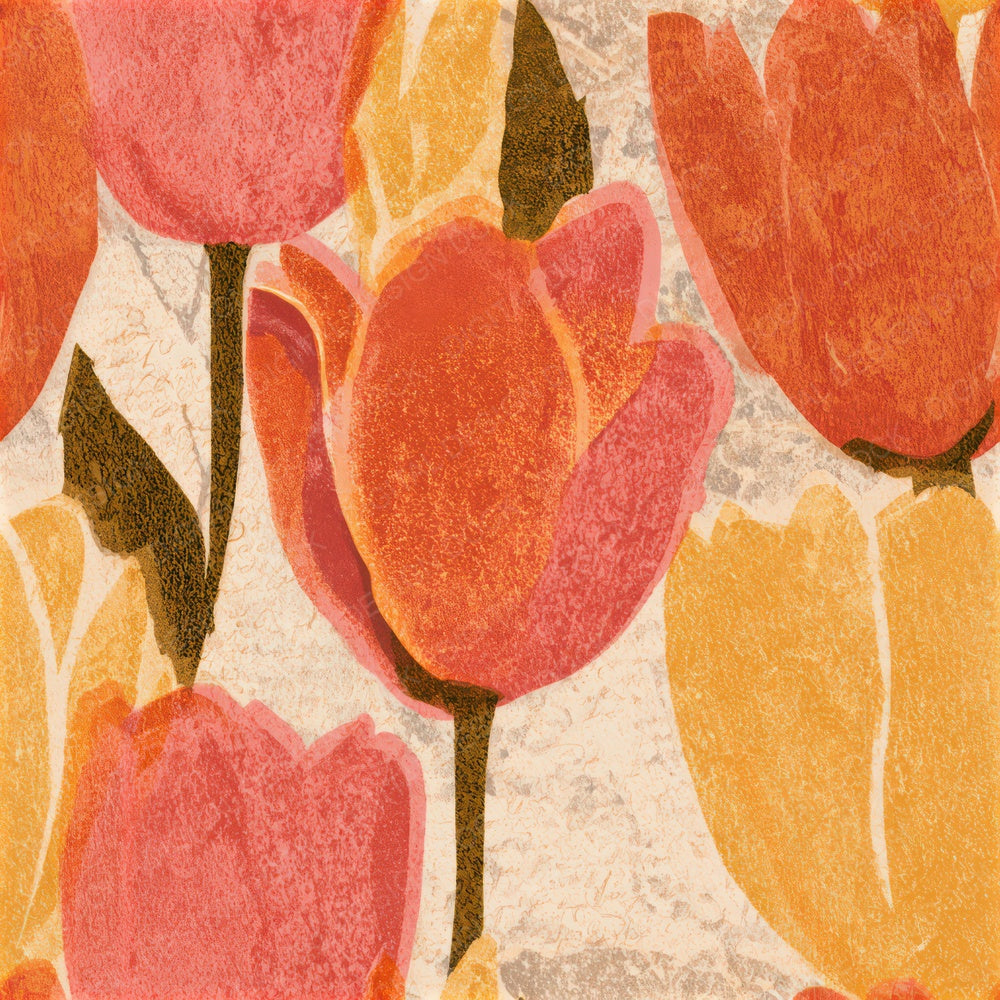 Woodblock Tulips Coral Gold Seamless Digital Paper Pack (DDD013321)