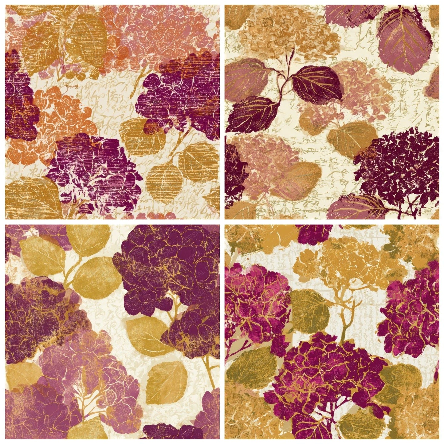 Woodcut Hydrangea Amber Magenta Seamless Digital Paper Pack (DDD013322)