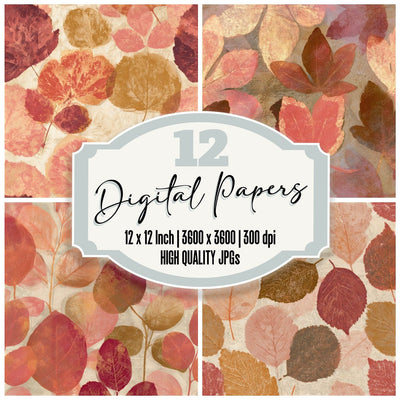 X-ray Pressed Leaves Coral Gold Seamless Digital Paper Pack (DDD013324)