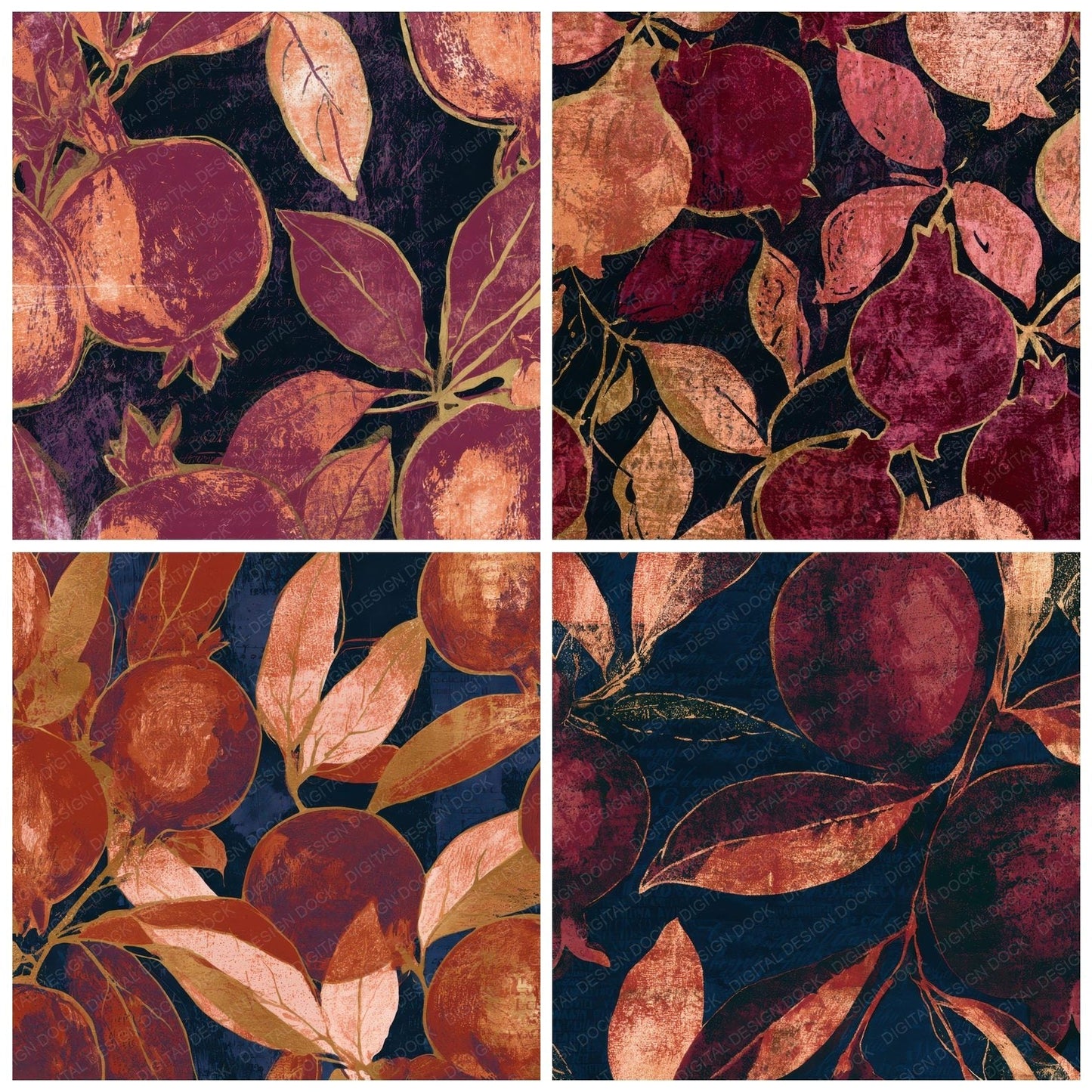 Linocut Quinces Oxblood Copper Digital Paper Pack (DDD013325)