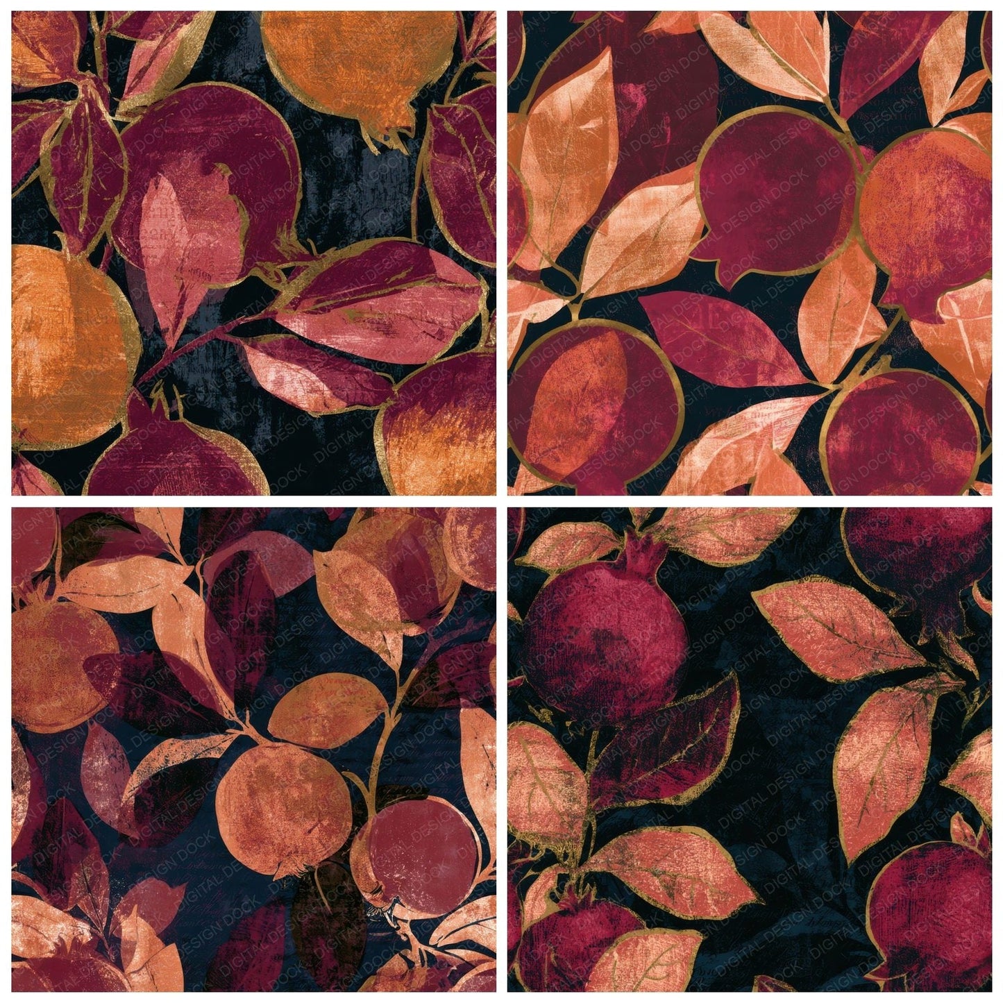 Linocut Quinces Oxblood Copper Digital Paper Pack (DDD013325)