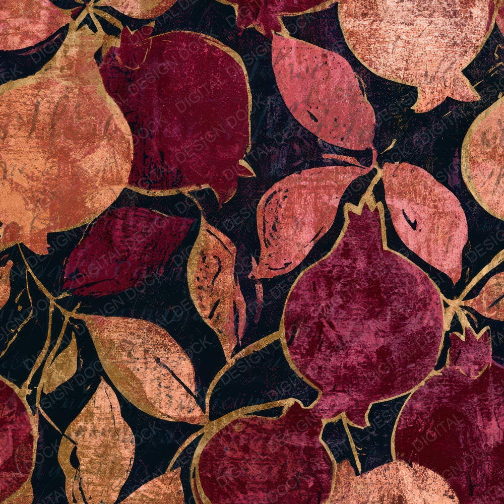 Linocut Quinces Oxblood Copper Digital Paper Pack (DDD013325)