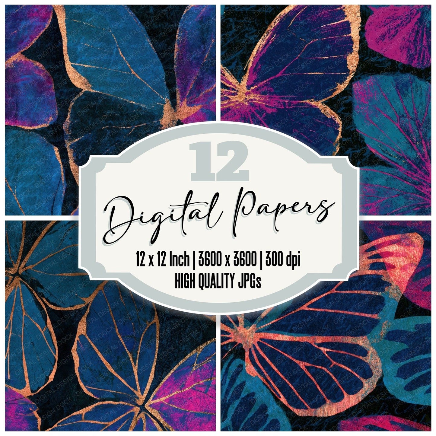 Minimal Butterfly Wings Teal Magenta Digital Paper Pack (DDD013326)
