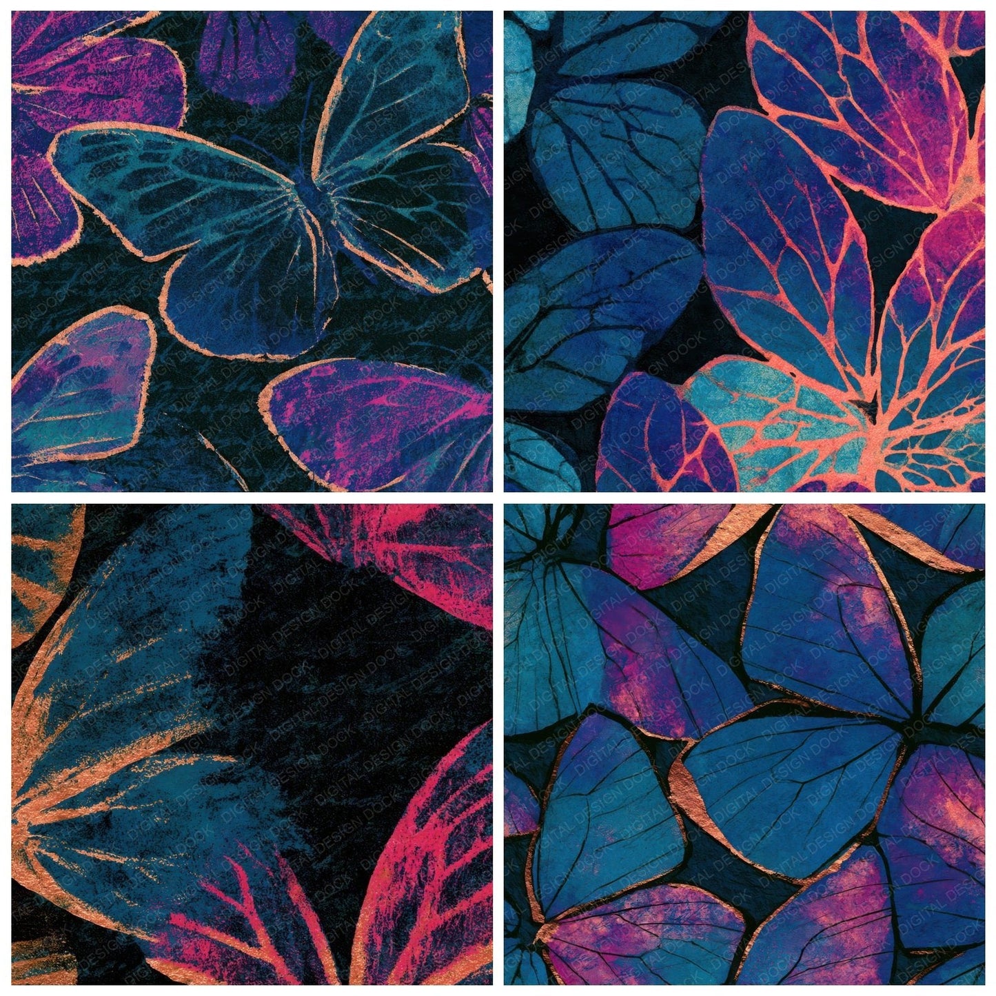 Minimal Butterfly Wings Teal Magenta Digital Paper Pack (DDD013326)