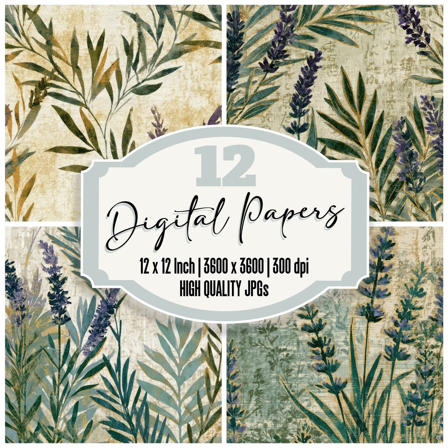 Minimal Lavender Eucalyptus Moss Digital Paper Pack (DDD013327)