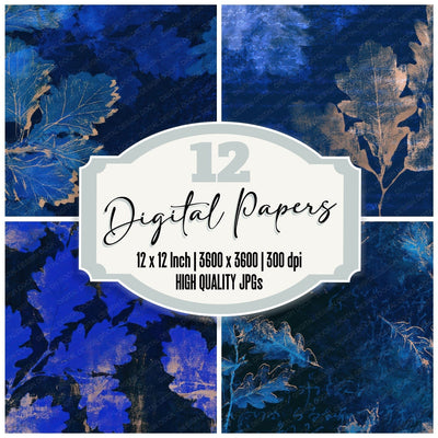 Minimal Oak Leaf Electric Blue Navy Digital Paper Pack (DDD013328)
