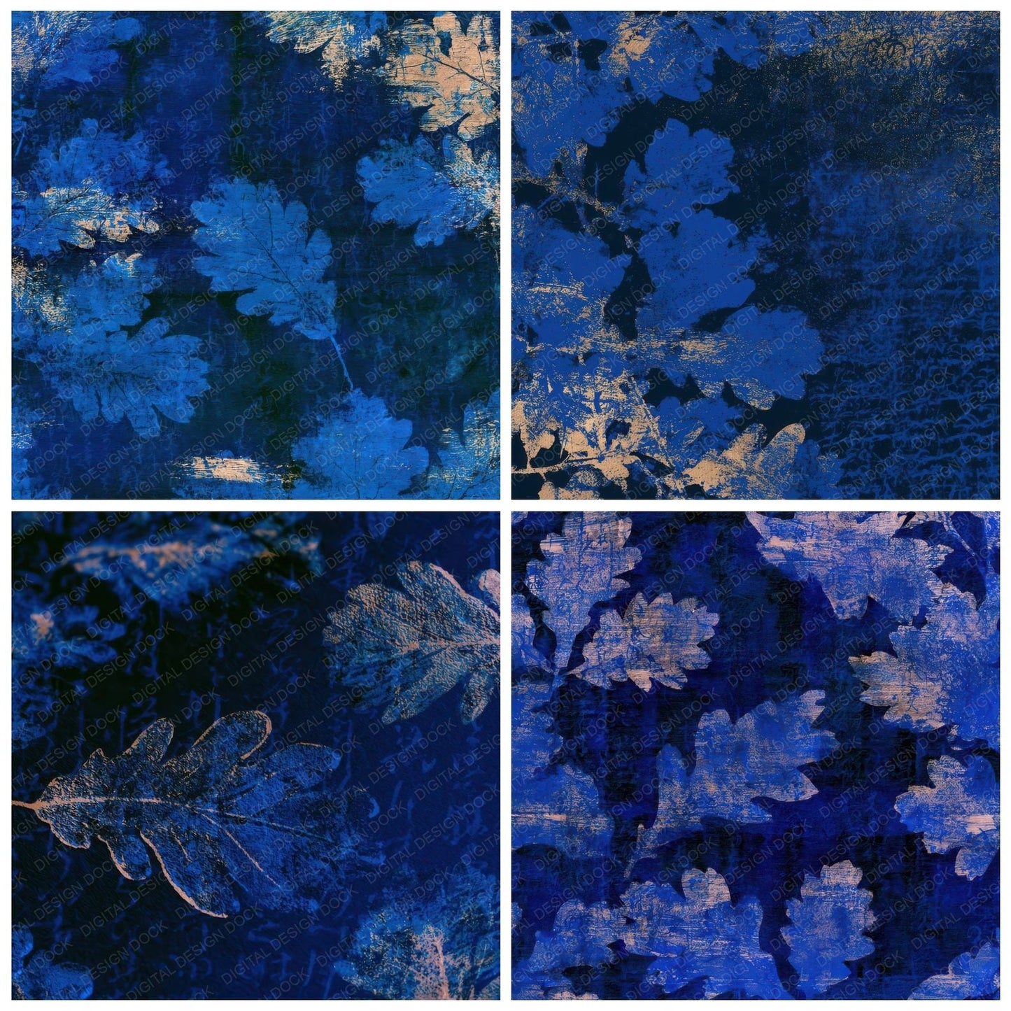 Minimal Oak Leaf Electric Blue Navy Digital Paper Pack (DDD013328)