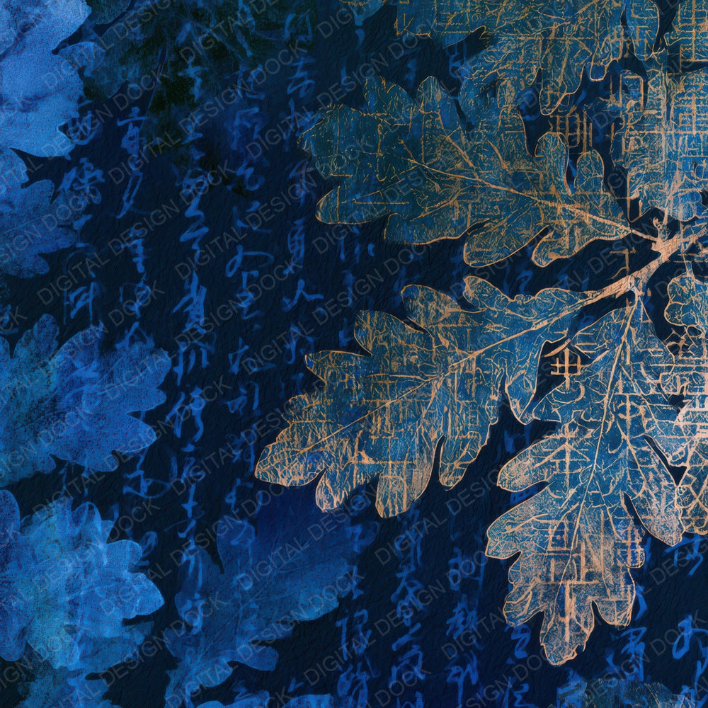Minimal Oak Leaf Electric Blue Navy Digital Paper Pack (DDD013328)