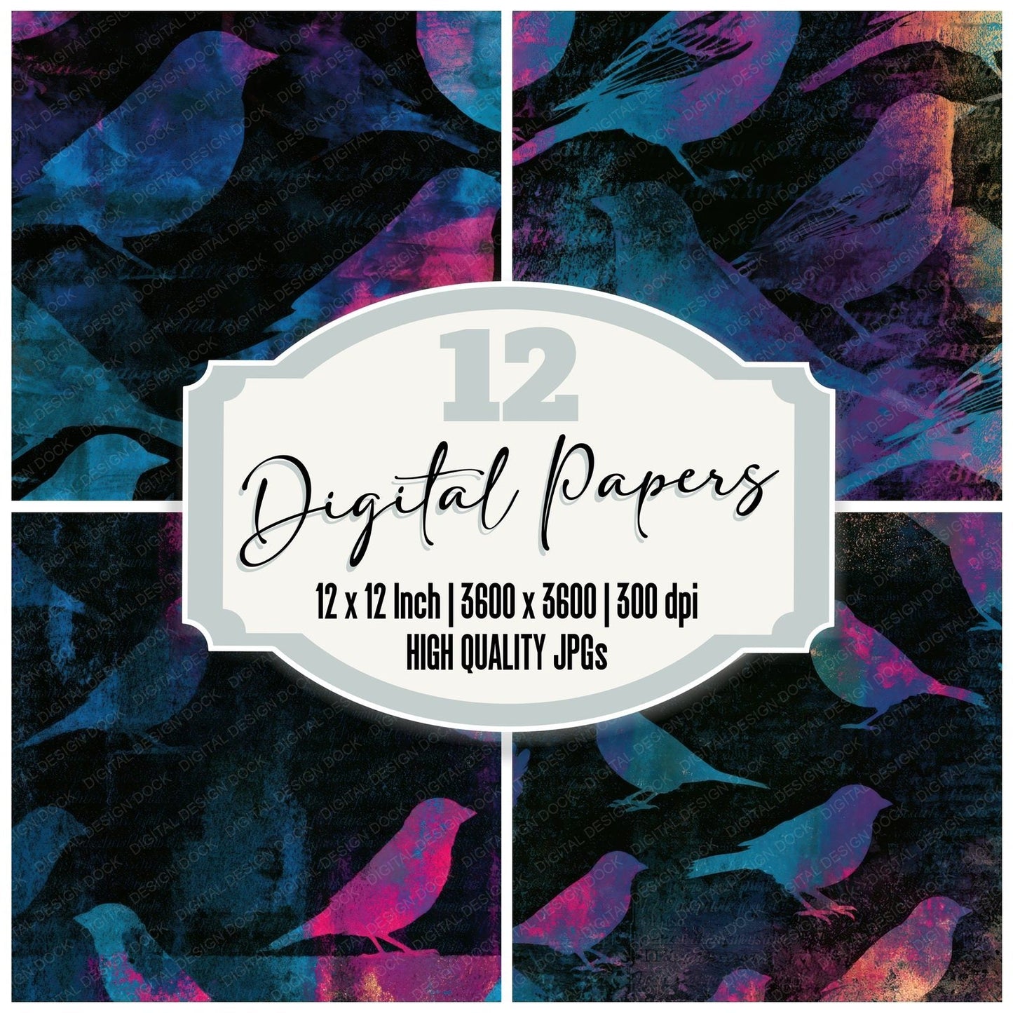 Minimal Sparrow Neon Black Digital Paper Pack (DDD013329)
