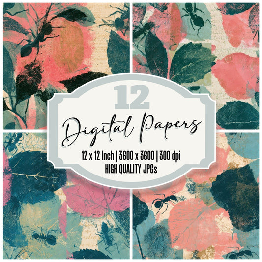 Monoprint Ants Cotton Candy Mint Seamless Digital Paper Pack (DDD013330)