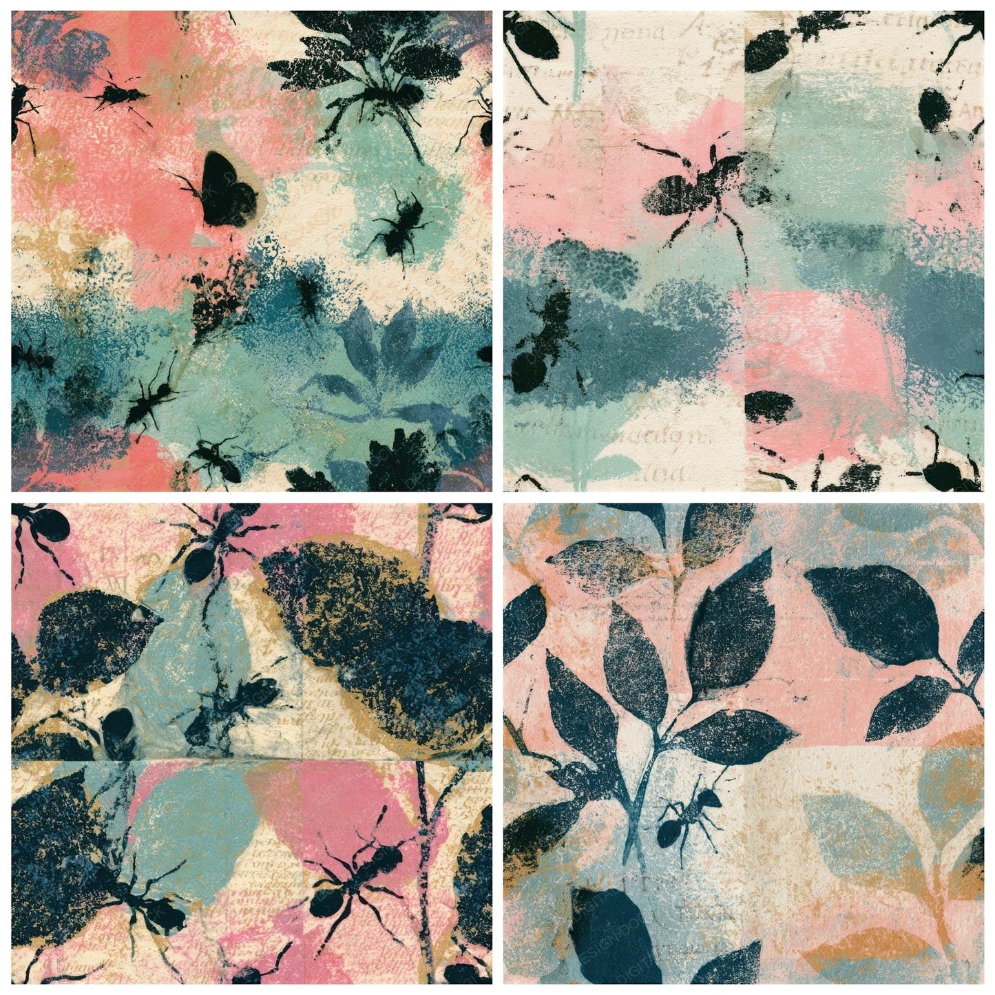 Monoprint Ants Cotton Candy Mint Seamless Digital Paper Pack (DDD013330)