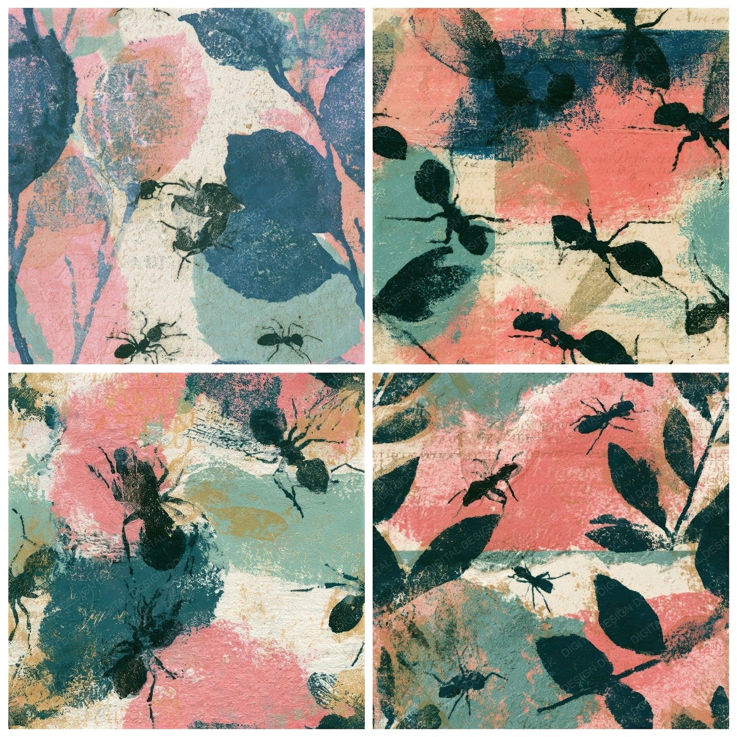 Monoprint Ants Cotton Candy Mint Seamless Digital Paper Pack (DDD013330)