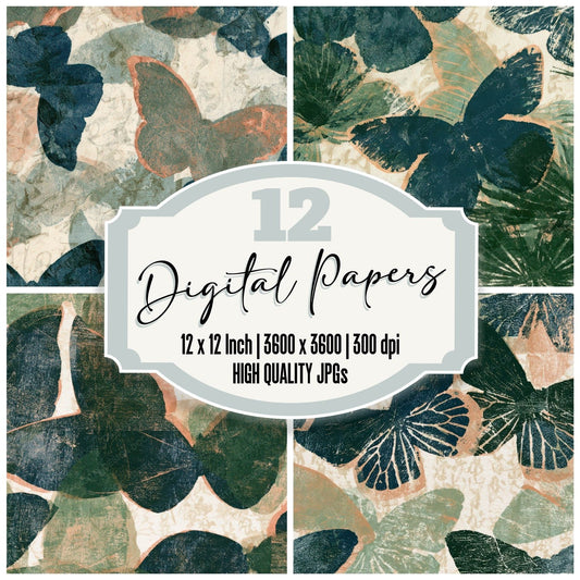 Monoprint Butterfly Wings Pine Stone Digital Paper Pack (DDD013331)