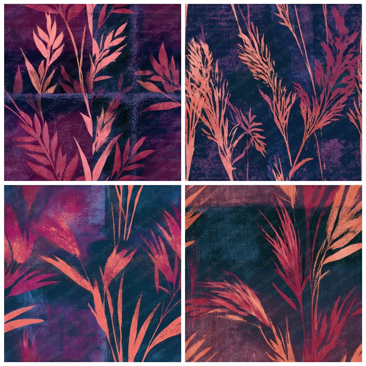 Monoprint Wild Grasses Dusty Rose Seamless Digital Paper Pack (DDD013332)