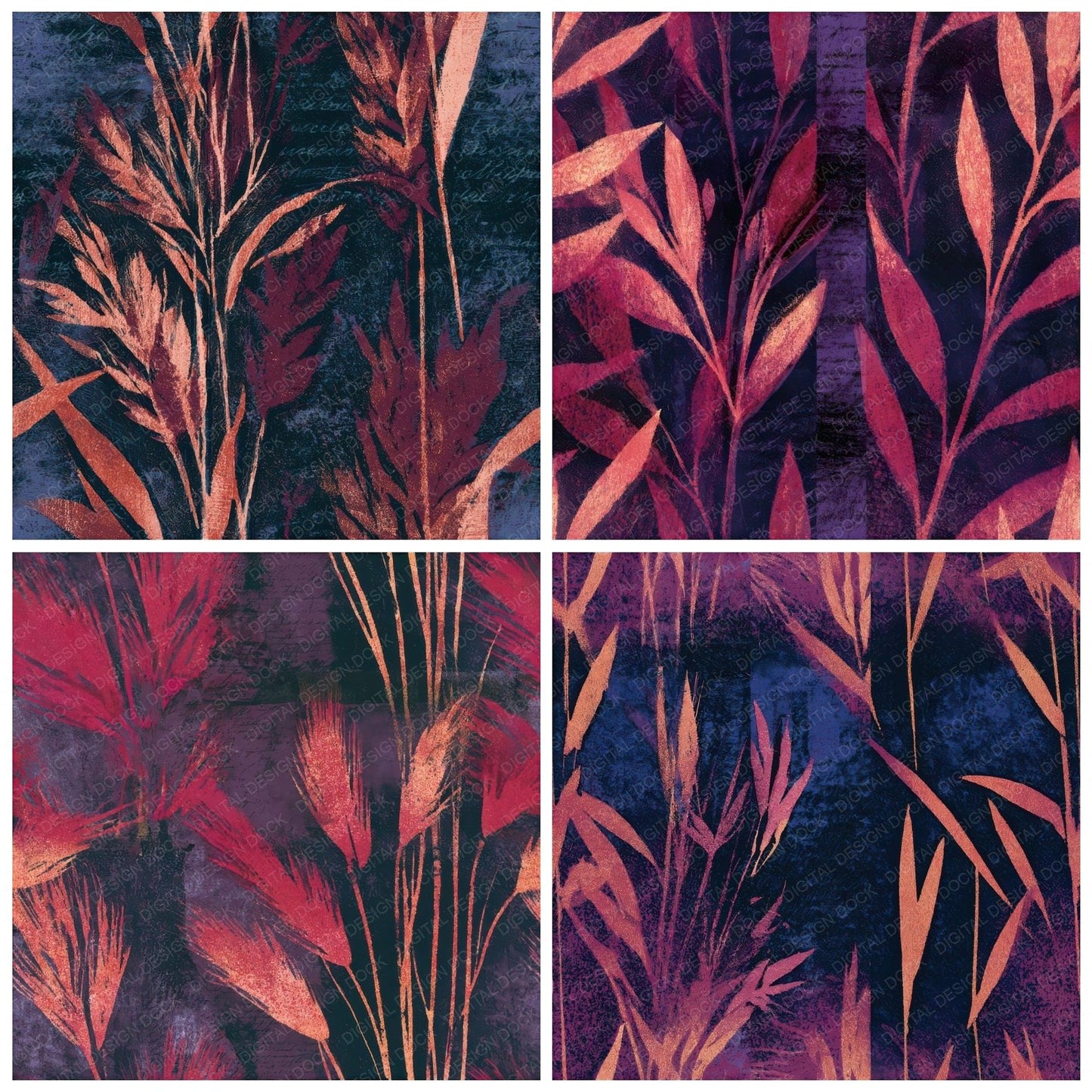 Monoprint Wild Grasses Dusty Rose Seamless Digital Paper Pack (DDD013332)