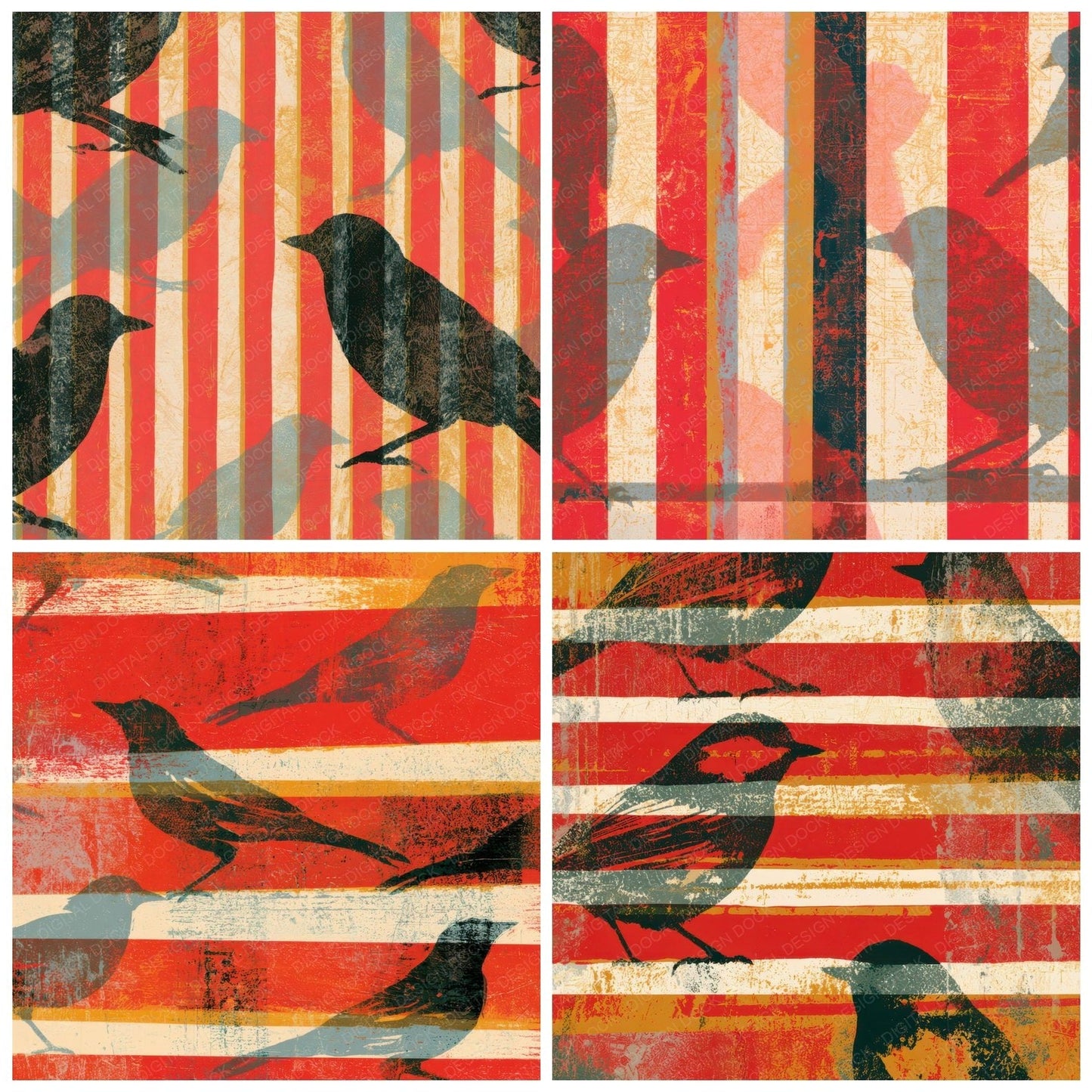 Woodblock Jay Candy Stripe Mustard Digital Paper Pack (DDD013334)
