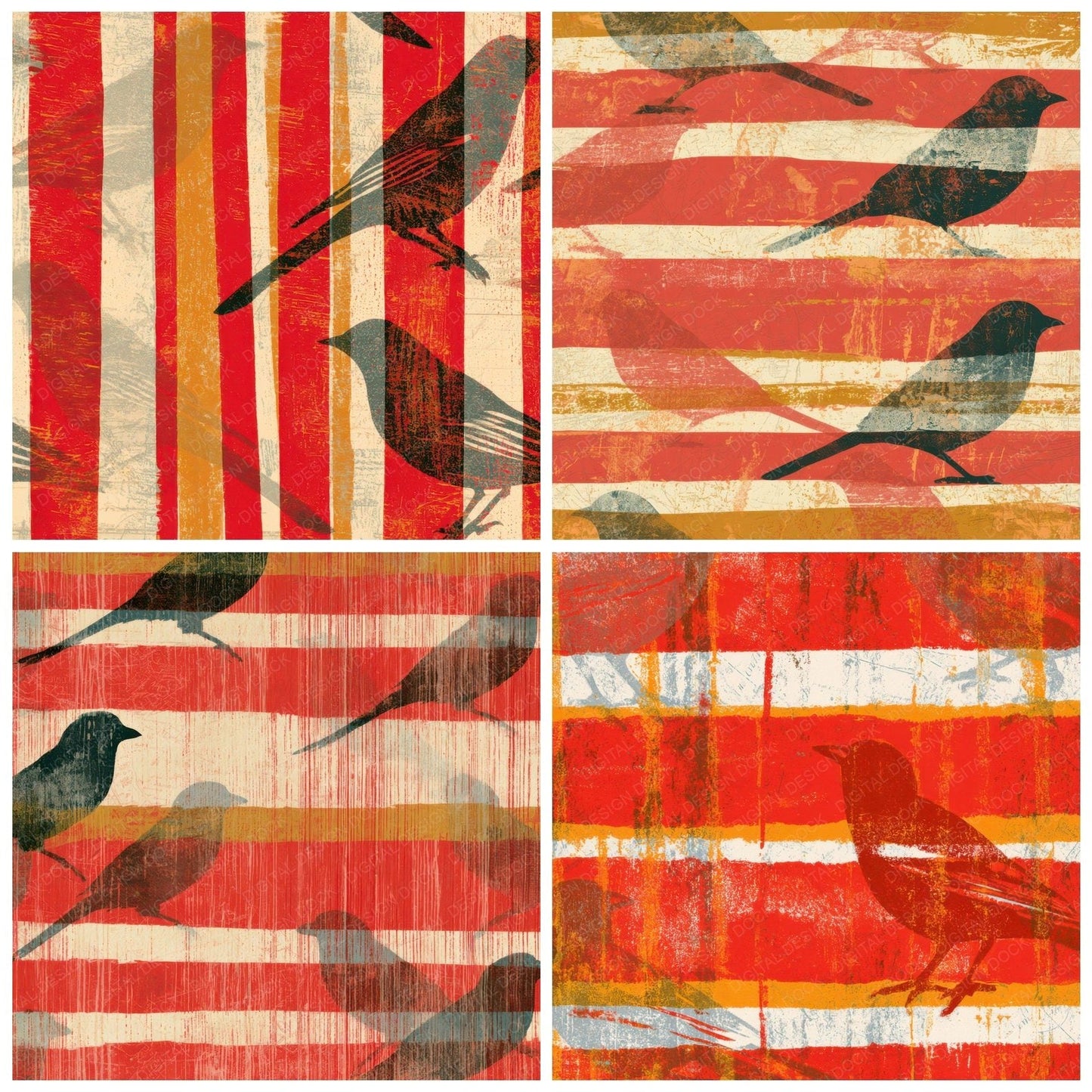 Woodblock Jay Candy Stripe Mustard Digital Paper Pack (DDD013334)