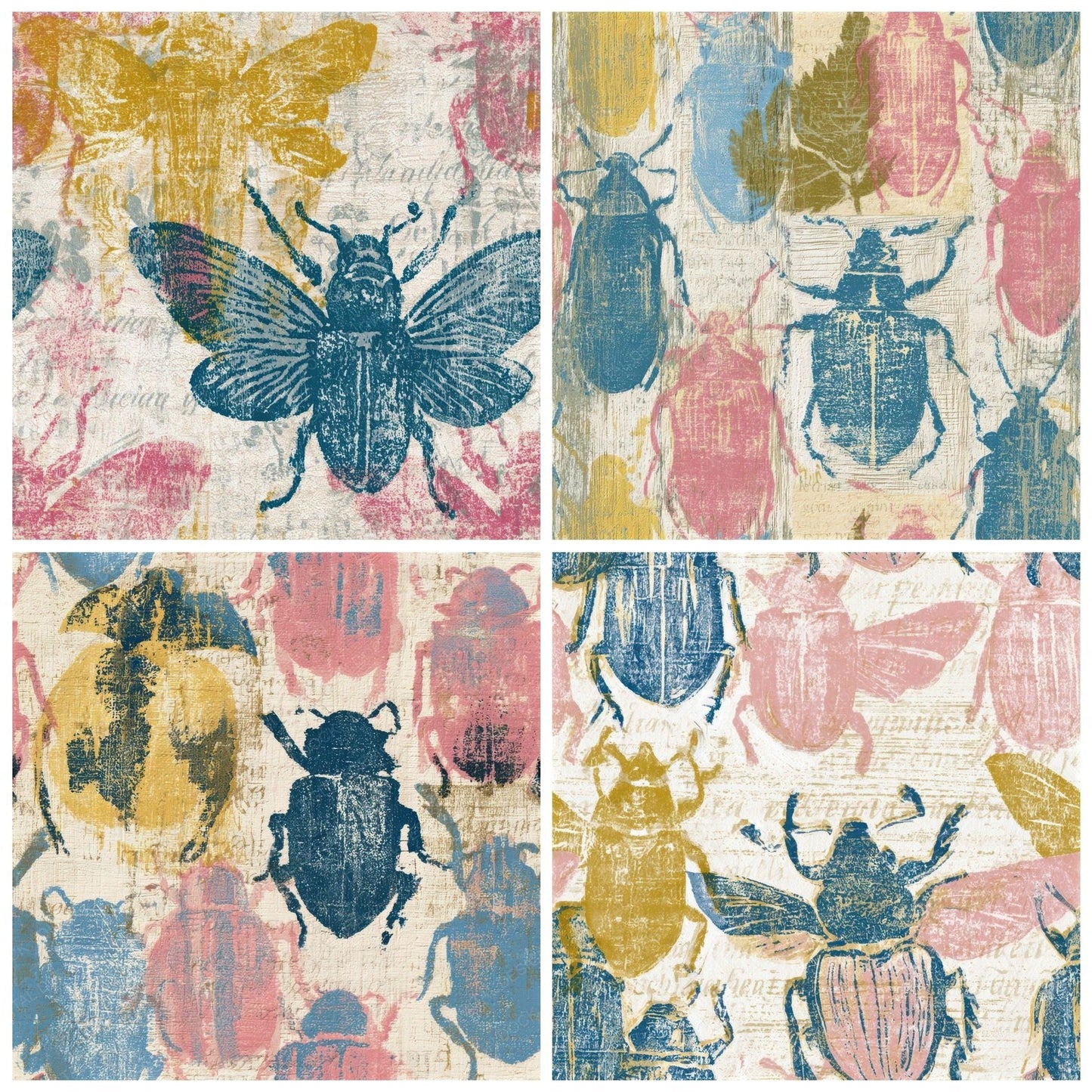 Woodcut Beetles Pink Blue Seamless Digital Paper Pack (DDD013335)