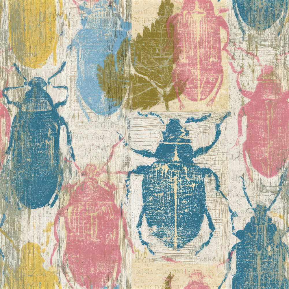 Woodcut Beetles Pink Blue Seamless Digital Paper Pack (DDD013335)