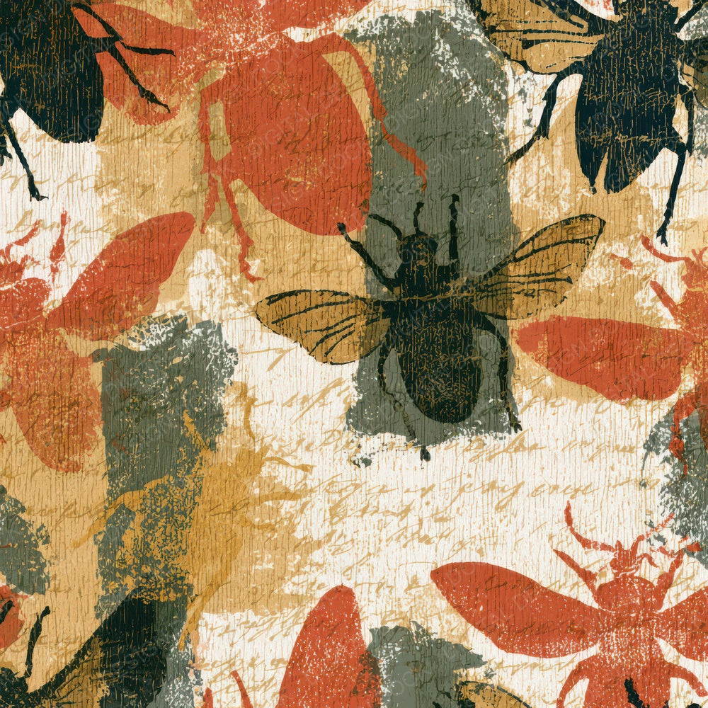 Woodcut Beetles Rust Moss Ivory Digital Paper Pack (DDD013336)