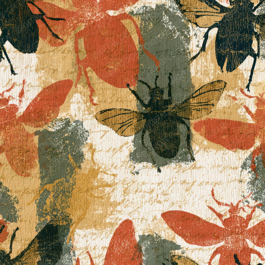 Woodcut Beetles Rust Moss Ivory Digital Paper Pack (DDD013336)