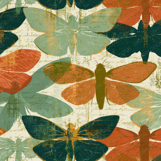 Woodcut Cicadas Apricot Pistachio Digital Paper Pack (DDD013337)