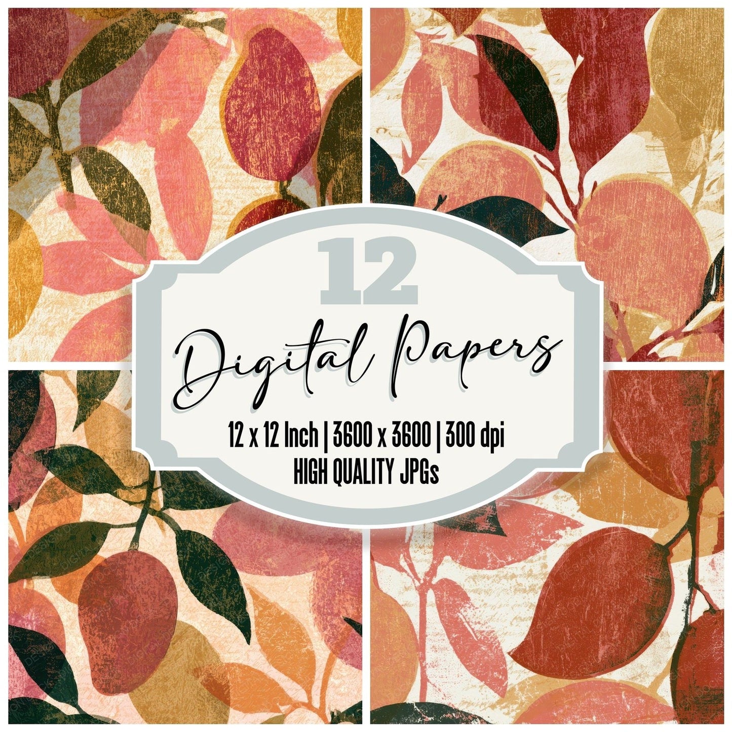 Woodcut Mangoes Dusty Pink Sandstone Digital Paper Pack (DDD013338)