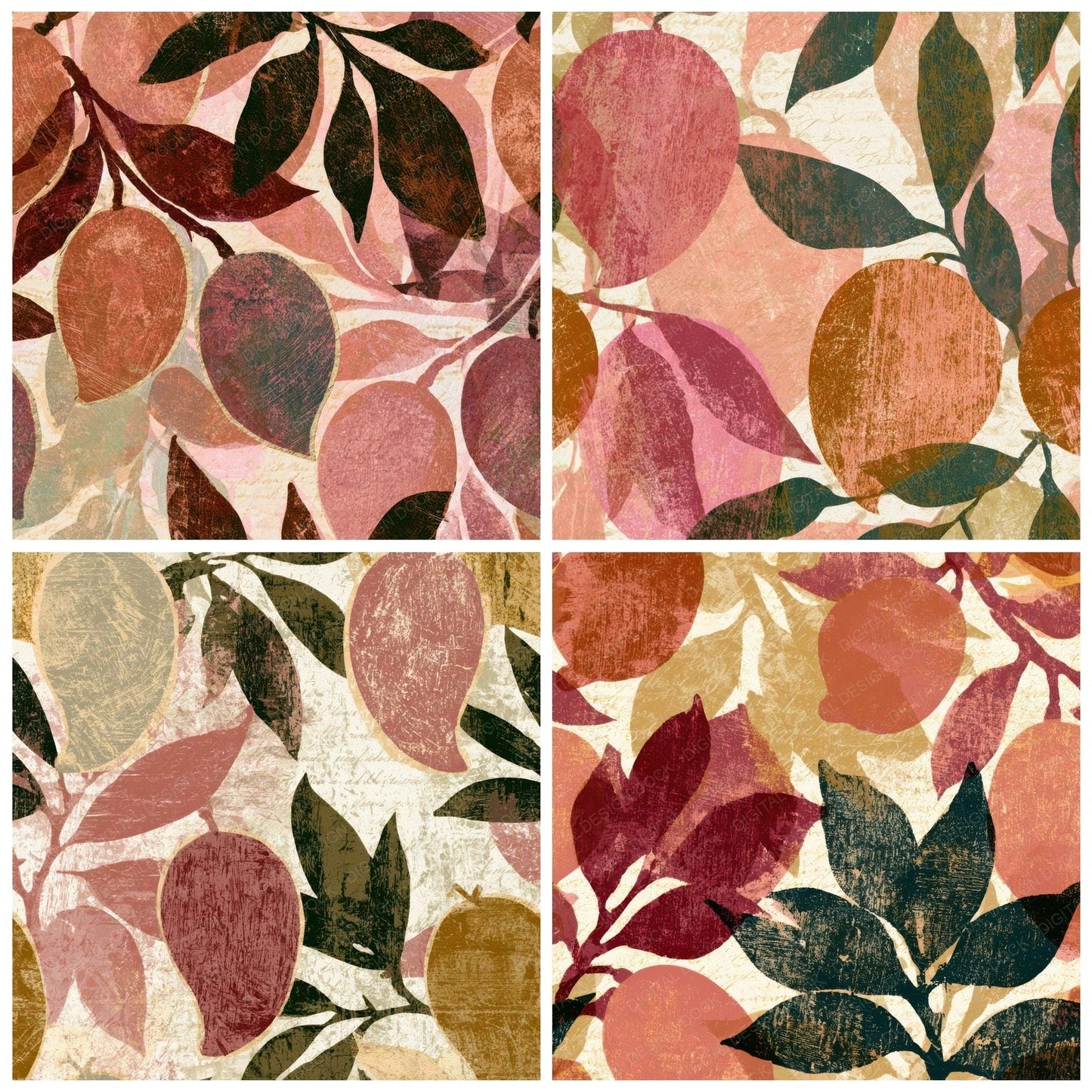 Woodcut Mangoes Dusty Pink Sandstone Digital Paper Pack (DDD013338)