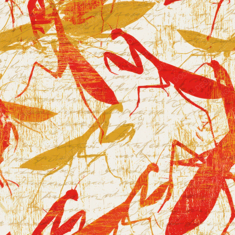 Woodcut Praying Mantis Lollipop Red Digital Paper Pack (DDD013339)