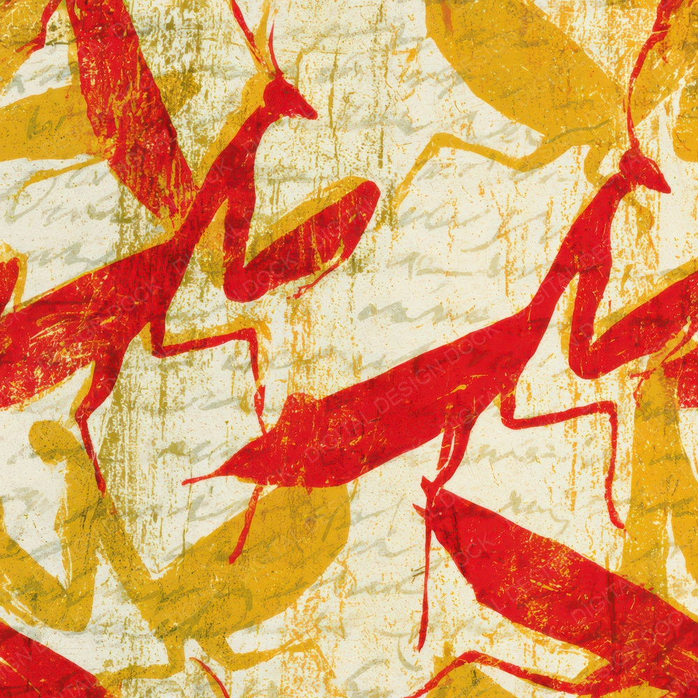 Woodcut Praying Mantis Lollipop Red Digital Paper Pack (DDD013339)
