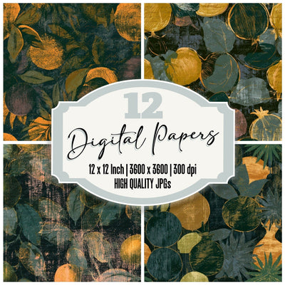 Woodcut Tropical Fruit Forest Saffron Digital Paper Pack (DDD013340)