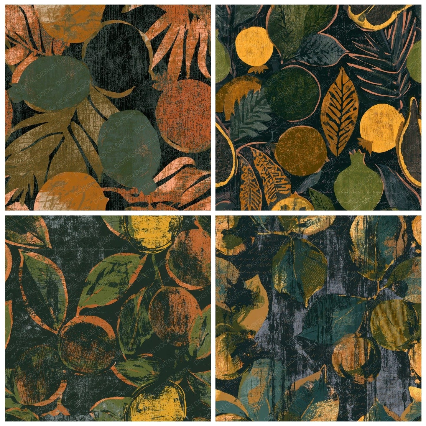 Woodcut Tropical Fruit Forest Saffron Digital Paper Pack (DDD013340)