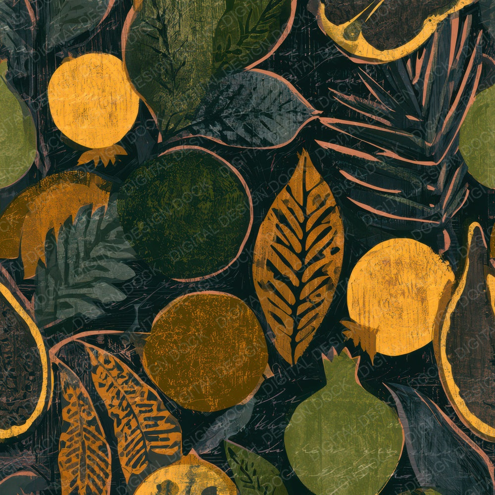 Woodcut Tropical Fruit Forest Saffron Digital Paper Pack (DDD013340)