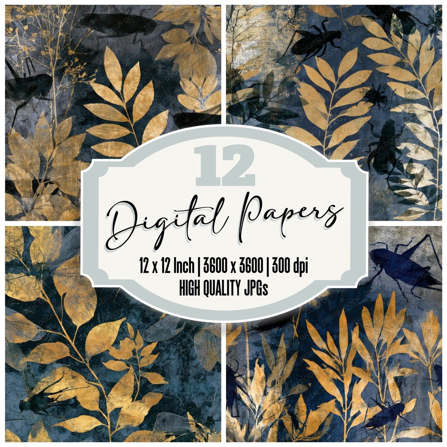 X-ray Cricket Antique Gold Black Digital Paper Pack (DDD013341)