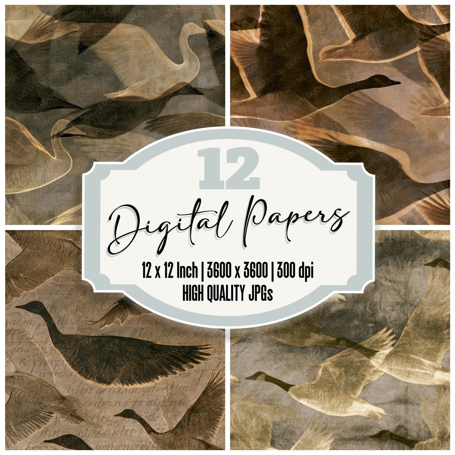 X-Ray Geese Sepia Parchment Digital Paper Pack (DDD013342)
