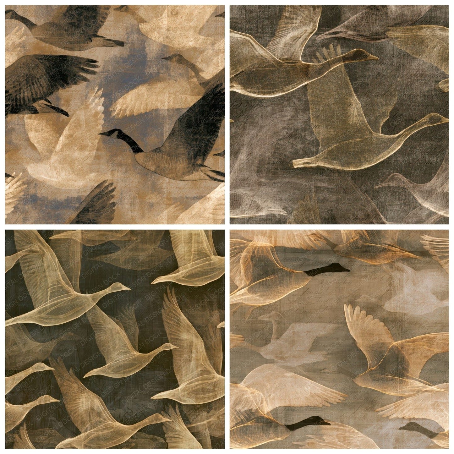 X-Ray Geese Sepia Parchment Digital Paper Pack (DDD013342)