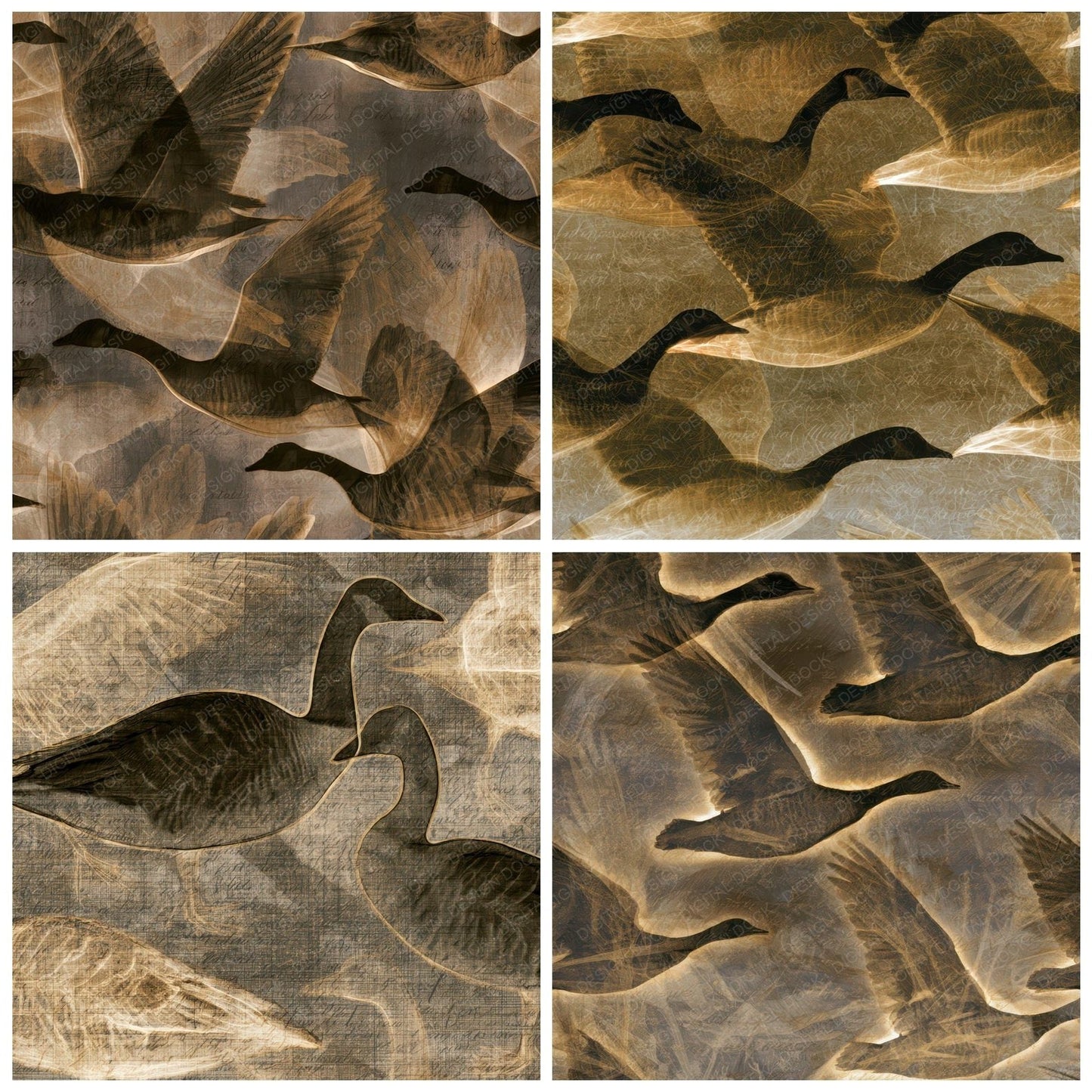 X-Ray Geese Sepia Parchment Digital Paper Pack (DDD013342)
