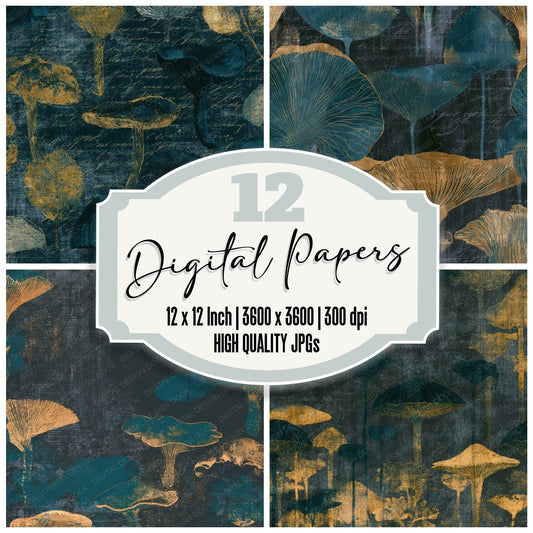 Minimal Fungi Teal Brass Digital Paper Pack (DDD013345)