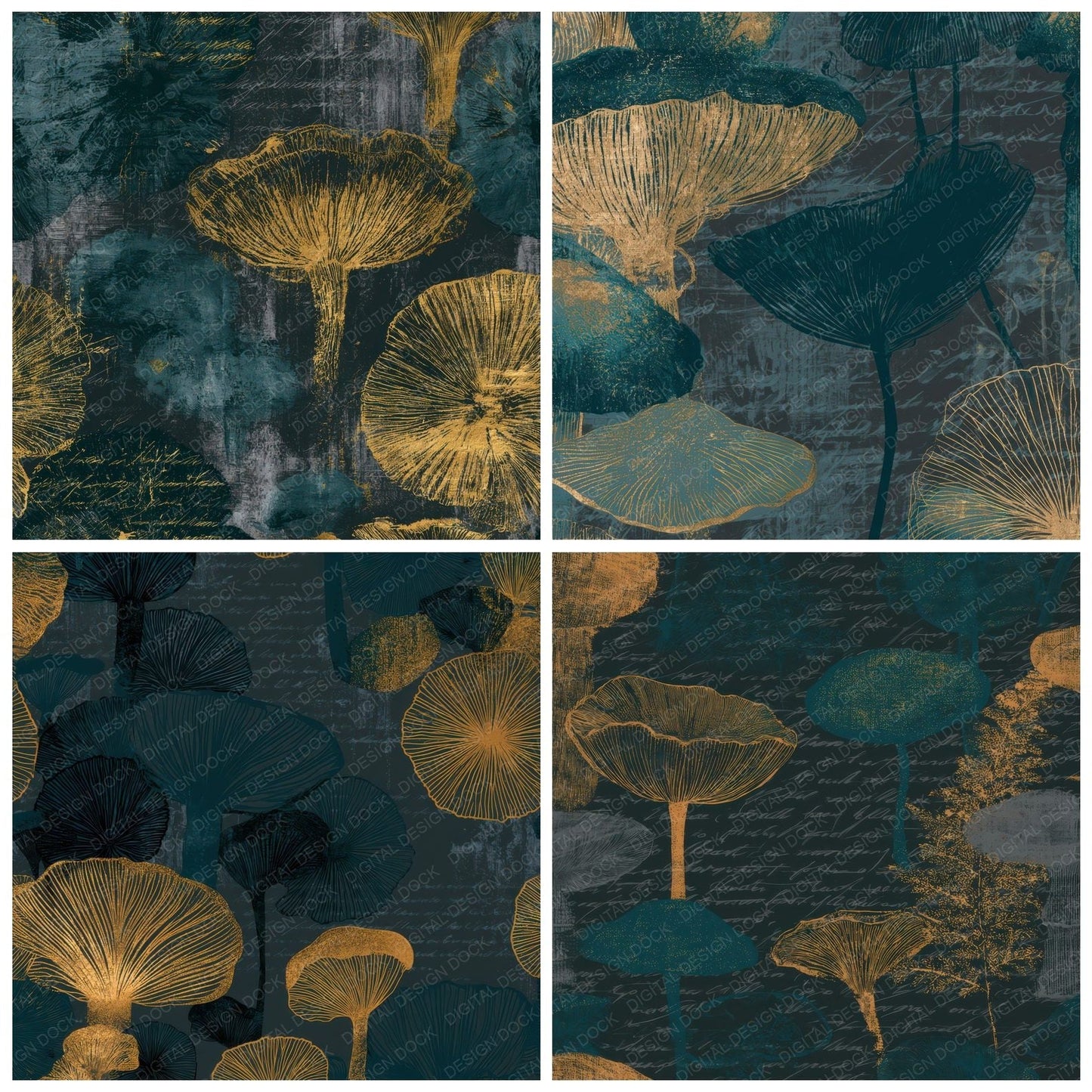 Minimal Fungi Teal Brass Digital Paper Pack (DDD013345)