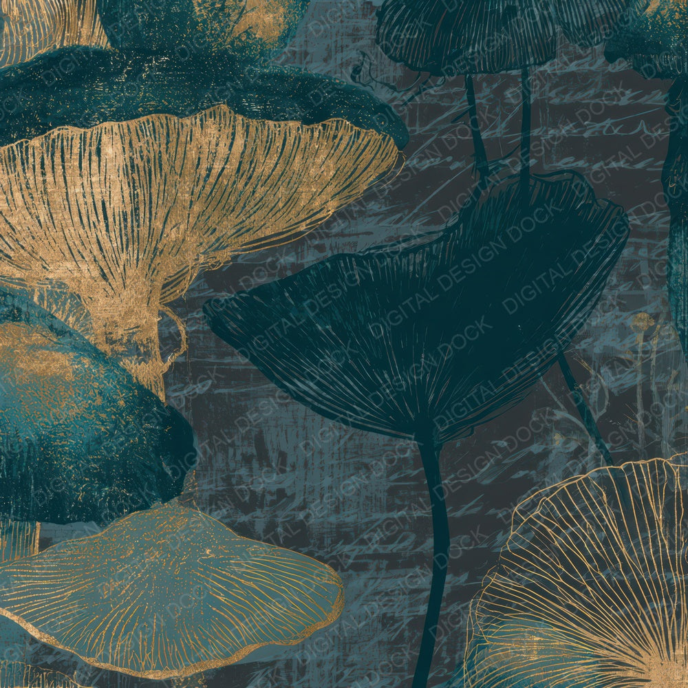 Minimal Fungi Teal Brass Digital Paper Pack (DDD013345)