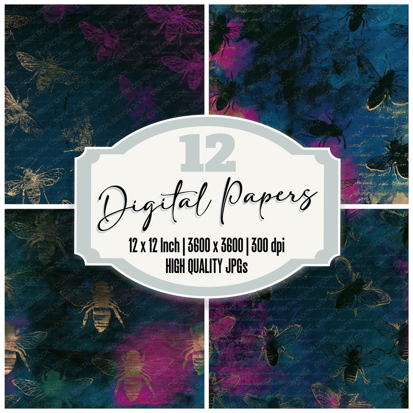 Minimal Wasp Teal Magenta Digital Paper Pack (DDD013347)