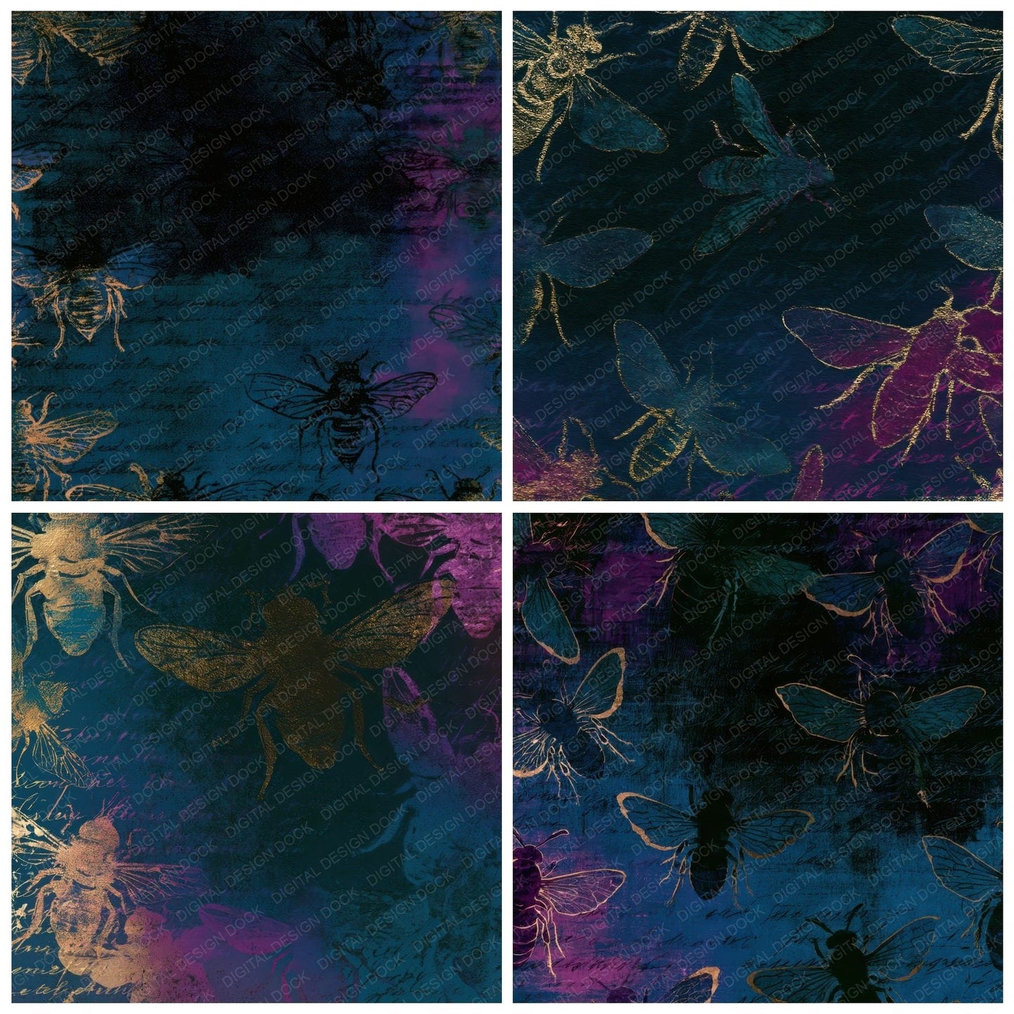 Minimal Wasp Teal Magenta Digital Paper Pack (DDD013347)