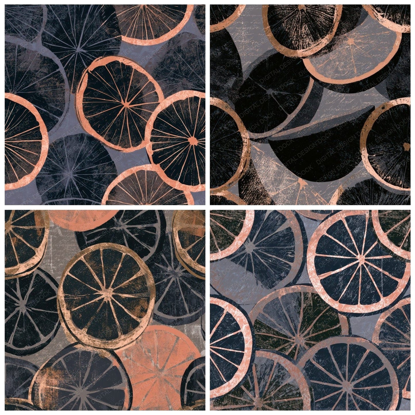 Woodblock Citrus Halves Dried Rose Digital Paper Pack (DDD013350)