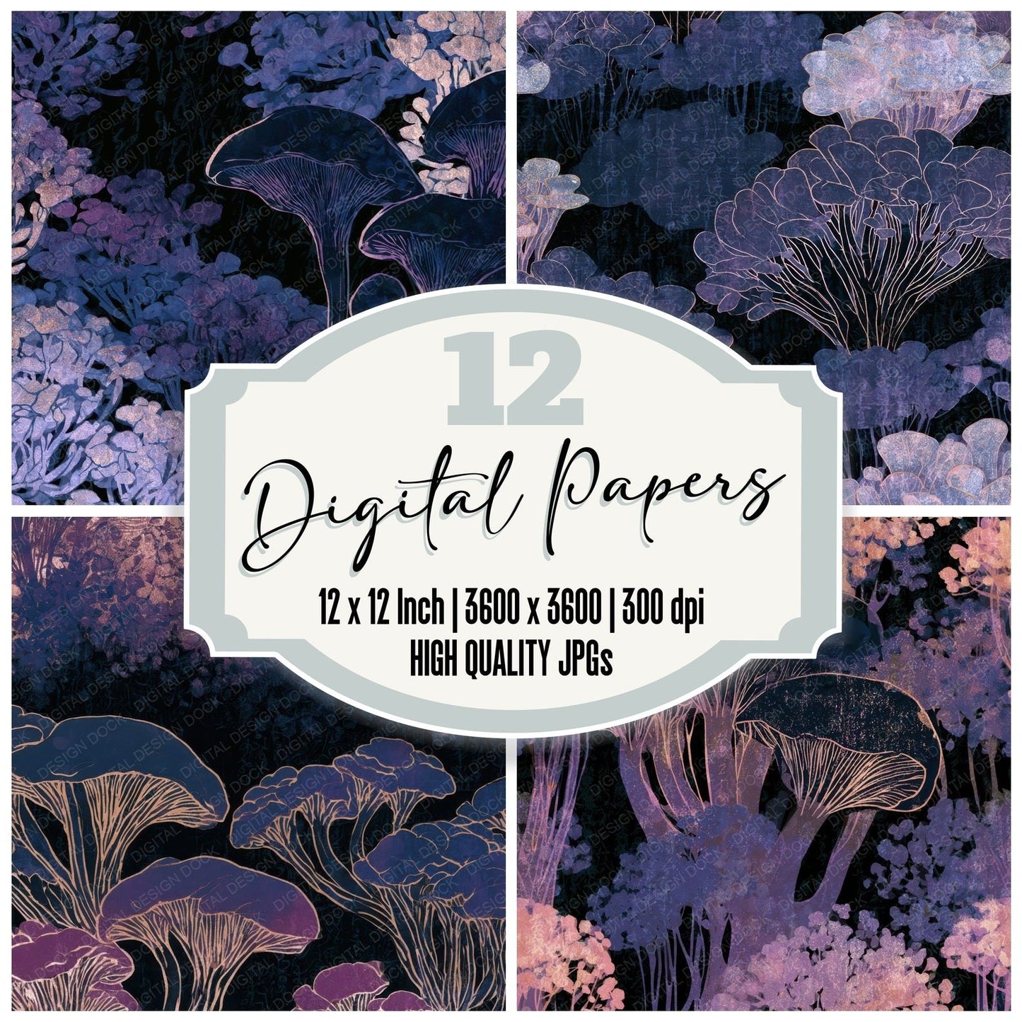 Woodblock Enoki Aubergine Pearl Digital Paper Pack (DDD013352)