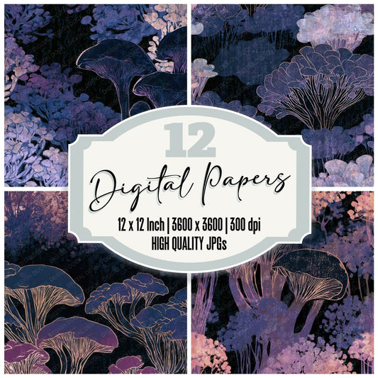 Woodblock Enoki Aubergine Pearl Digital Paper Pack (DDD013352)