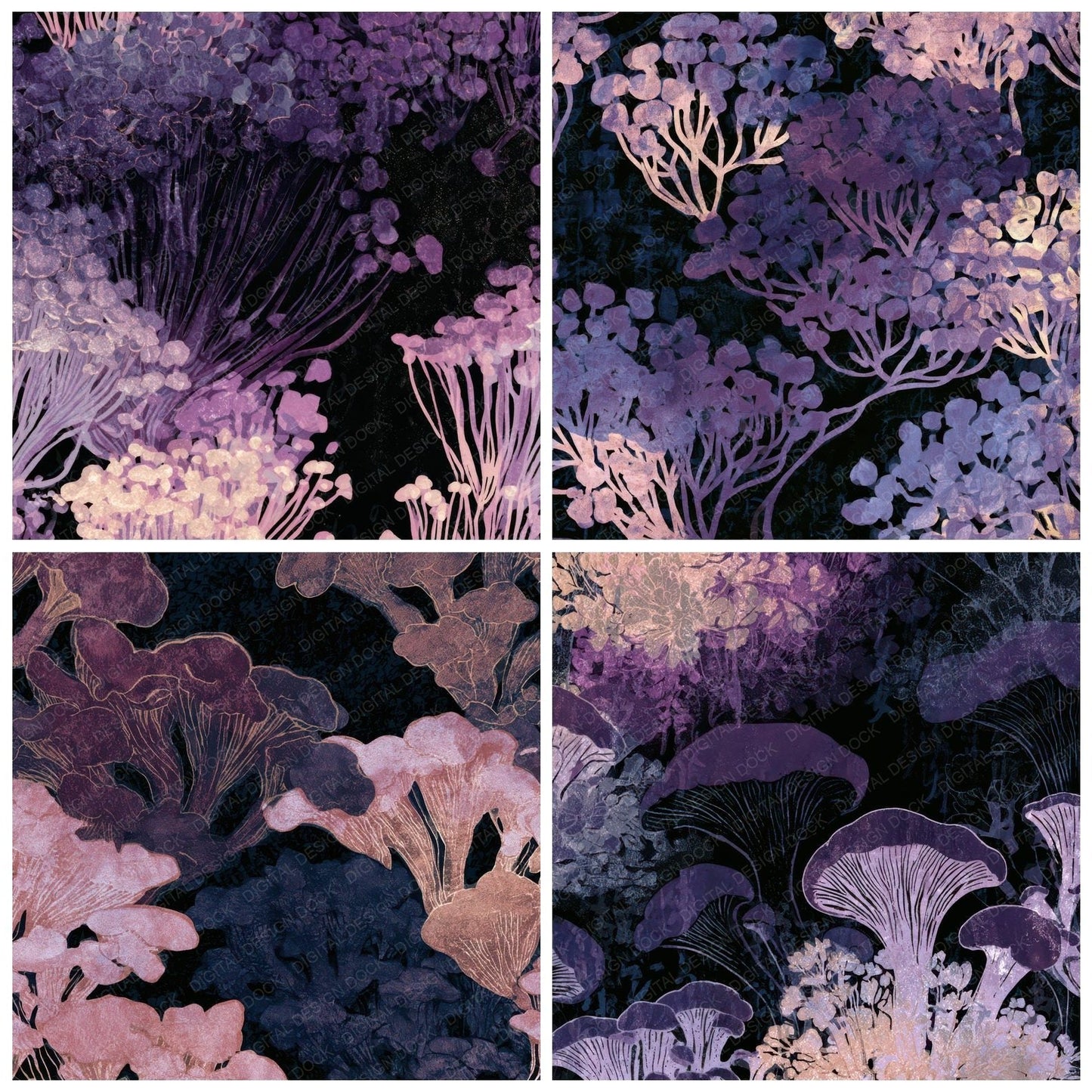 Woodblock Enoki Aubergine Pearl Digital Paper Pack (DDD013352)